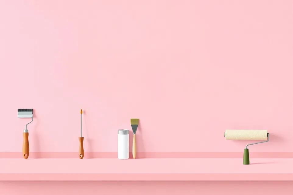 Outils de peinture disposés dans l'ordre des étapes du chantier